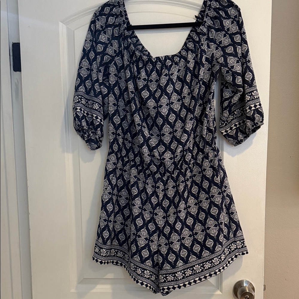 Navy and White Patterned Jumpsuit